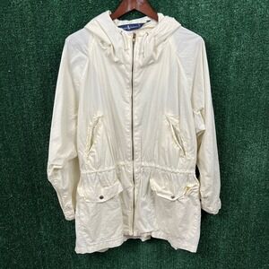 VTG Ralph Lauren Hooded Lightweight Windbreaker Jacket Men's Large Cream 90s